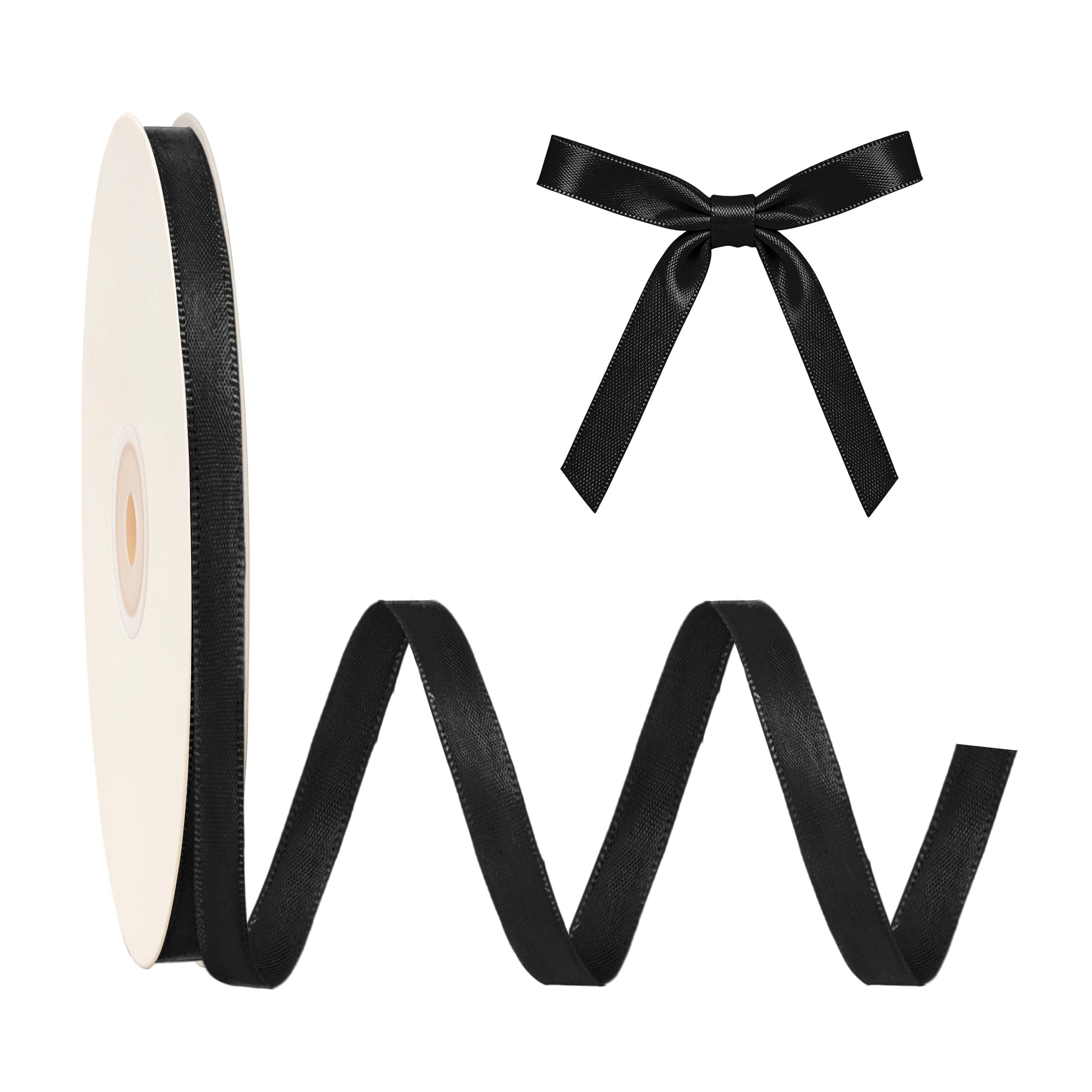 LaRibbons 3/8" Black Single Face Satin Ribbon, 100 Yard