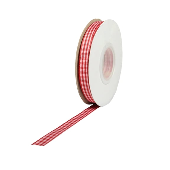 LaRibbons 3/8" Gingham Check Ribbon, Red/White, 25 Yard Roll