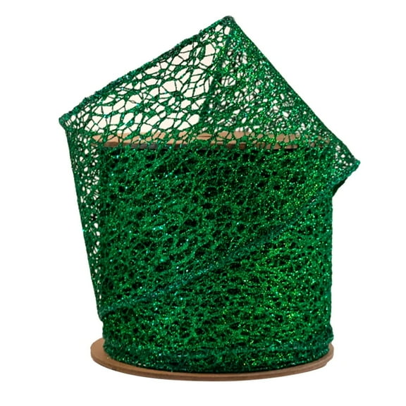 LaRibbons 3" Mesh Wired Ribbon | Green | 10 Yard Roll