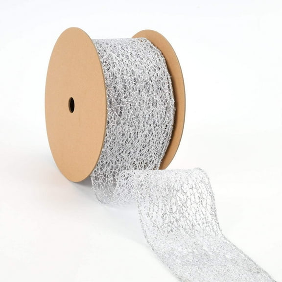 LaRibbons 3" Mesh Wired Ribbon | Silver | 10 Yard Roll