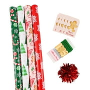 LaRibbons 30" x 10' Christmas Wrapping Paper Holiday Gift Wrap Kit, Pink Gingerbread