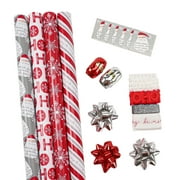 LaRibbons 30" x 10' Christmas Holiday Reversible Gift Wrap Paper Kit, Merry Ho Ho