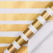 LaRibbons 30" x 10' Wrapping Paper | White/Gold Stripes