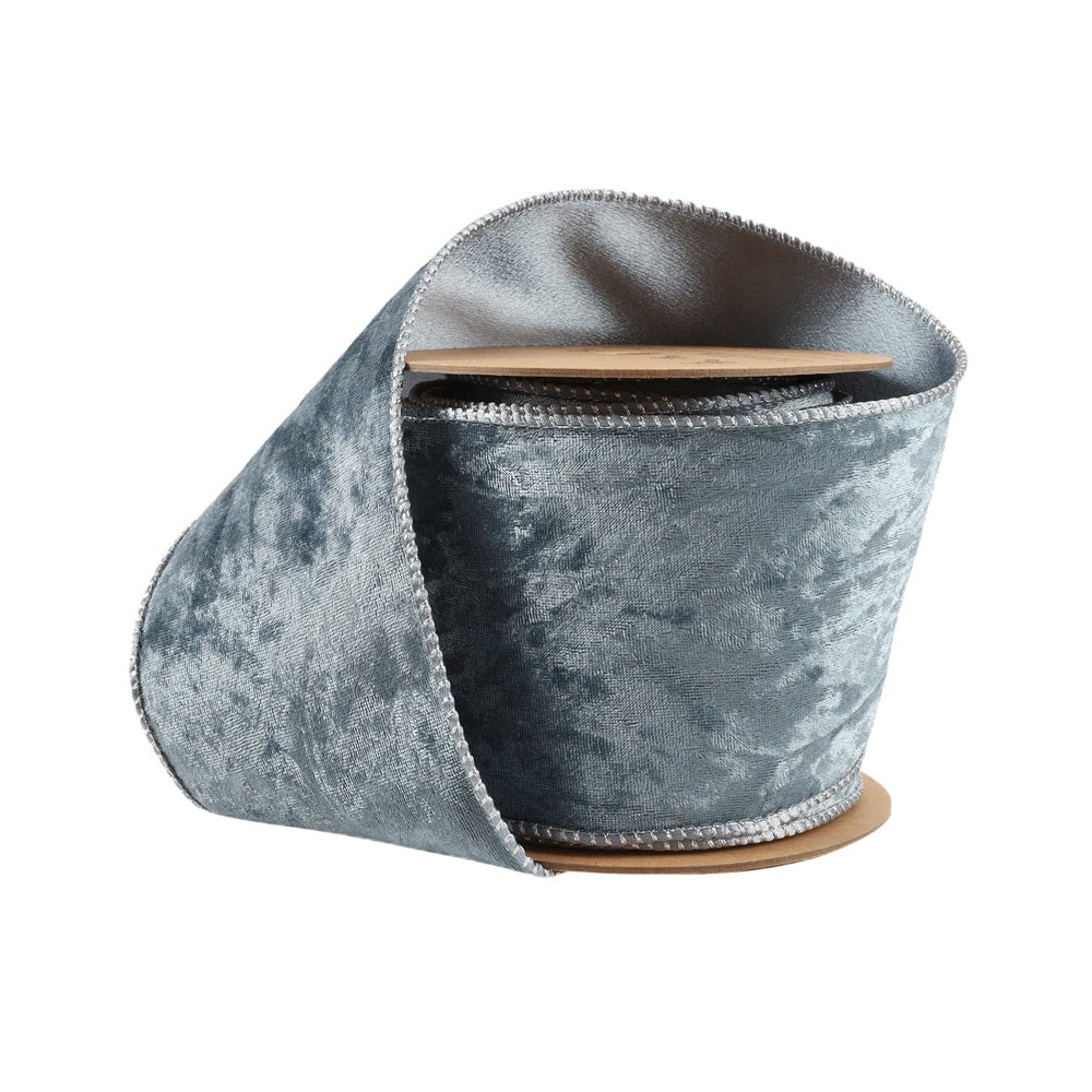 LaRibbons 4" Reversible Frosted Velvet Wired Ribbon, Blue/Blue, 10 Yard Roll