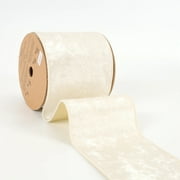 LaRibbons 4" Reversible Velvet/Lurex Wired Ribbon | Ivory/Gold | 10 Yard Roll