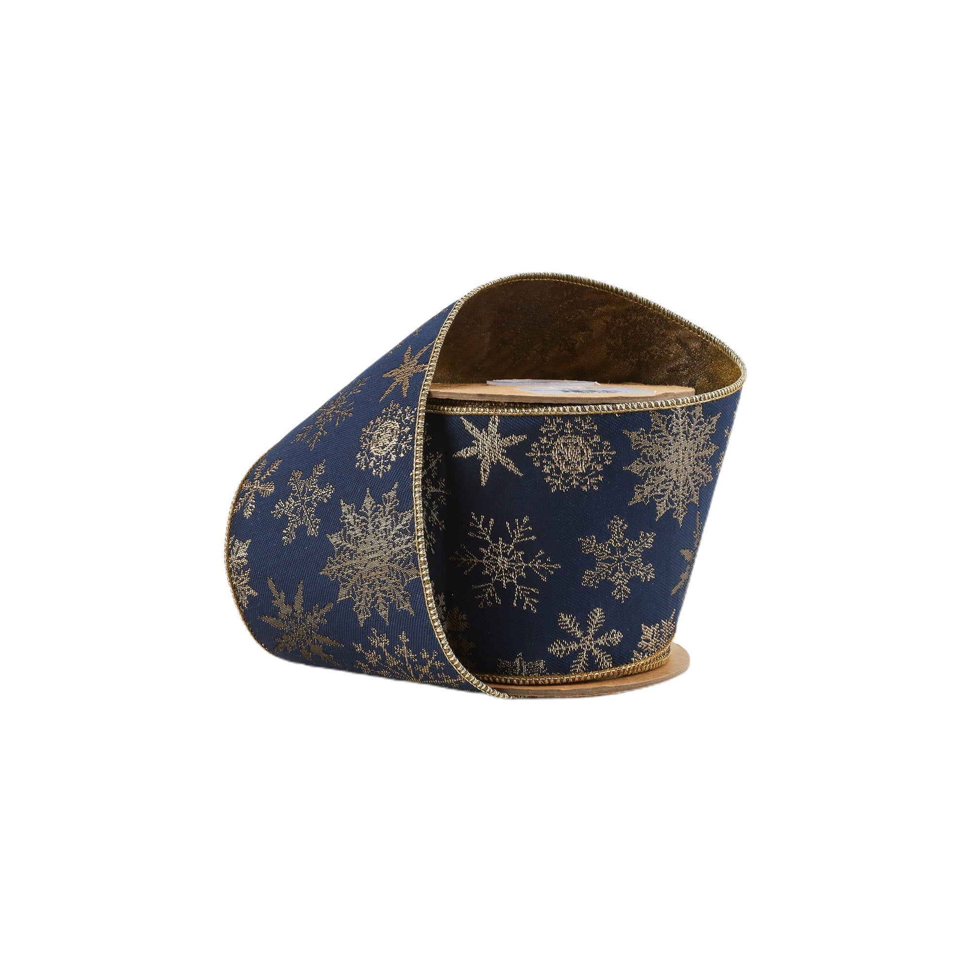 LaRibbons 4" Wired Jaquard Ribbon, Blue Snowflake w/ Tissue Backing, 5 Yard Roll