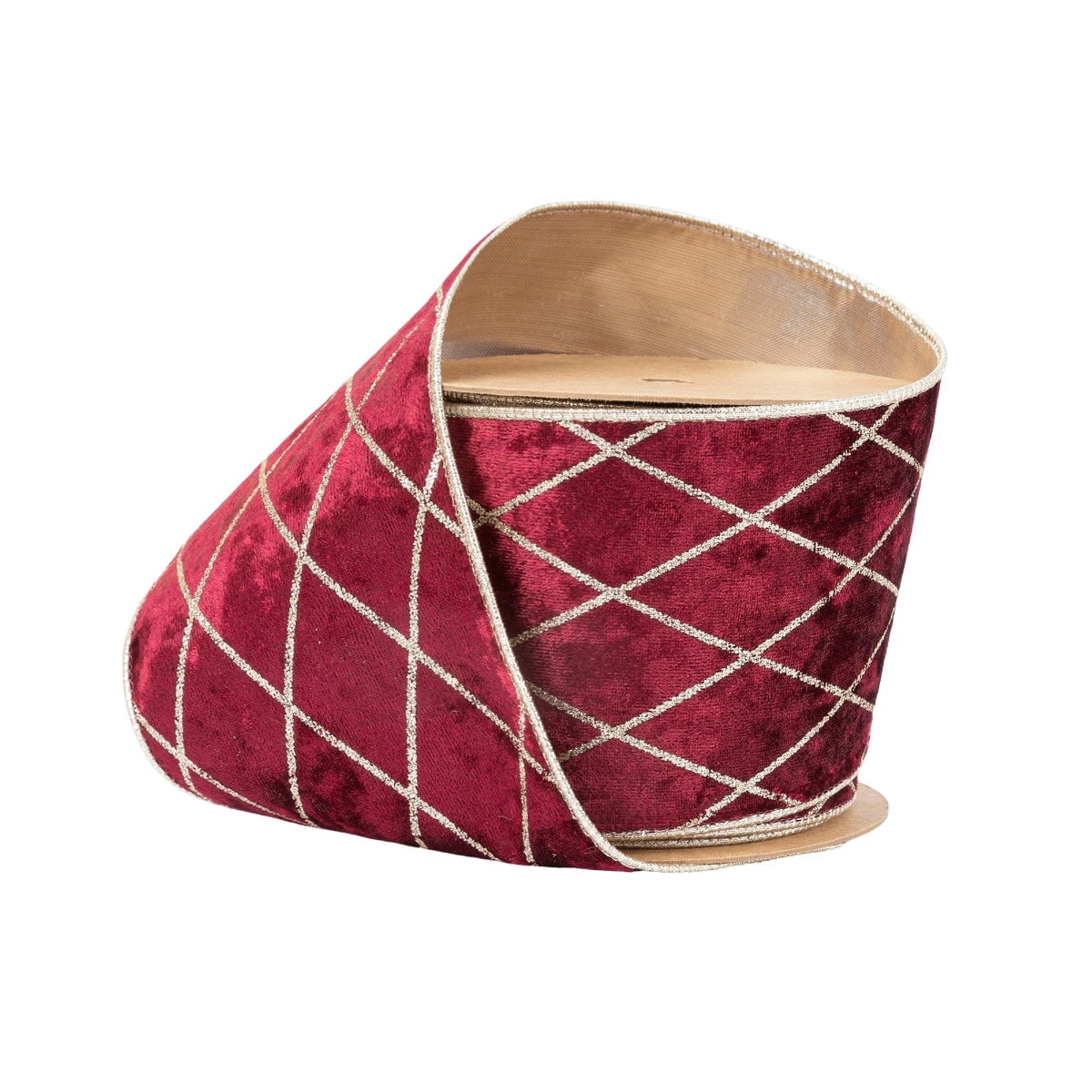 LaRibbons 4" Wired Velvet Ribbon, Burgandy with Glittered Diamond, 10 Yard Roll