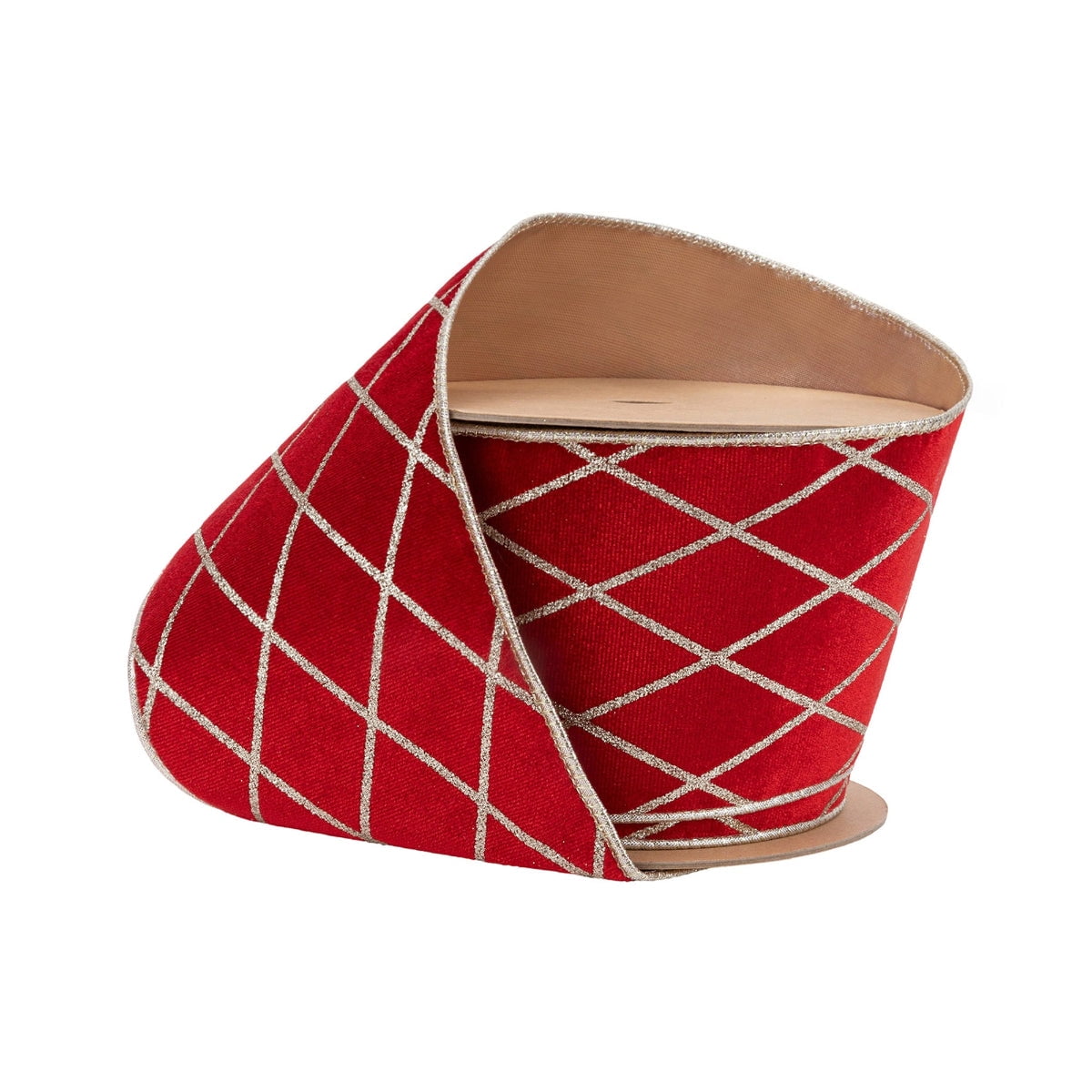 LaRibbons 4" Wired Velvet Ribbon, Red with Glittered Diamond, 10 Yard Roll