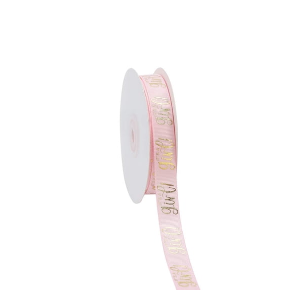 LaRibbons 5/8" It's A Girl Grosgrain Ribbon Pink/Gold