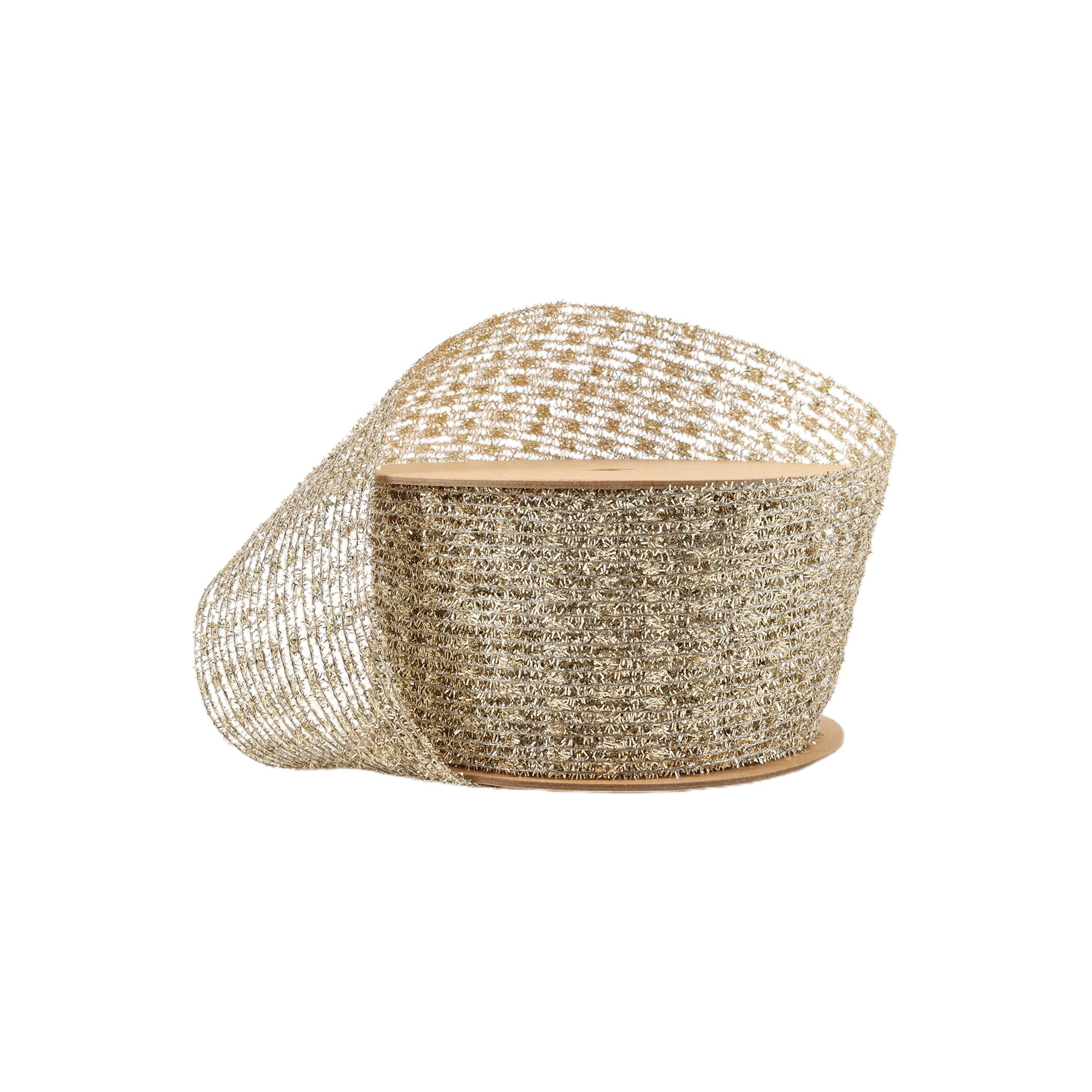 LaRibbons 6" Wired Ribbon, Gold Stretch Tinsel Netting, 10 Yard Roll