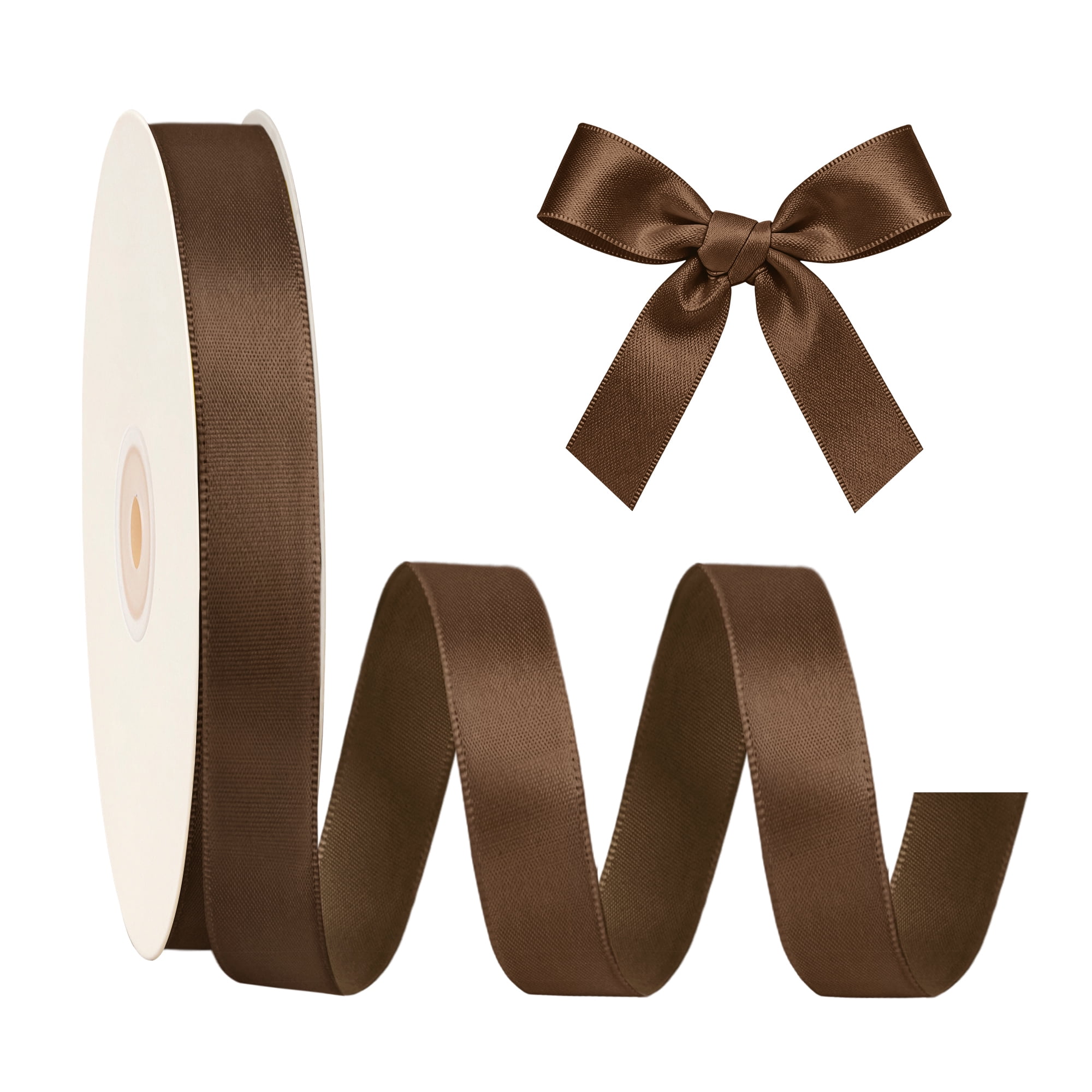 LaRibbons 7/8" Brown Single Face Satin Ribbon, 100 Yard