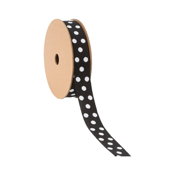 LaRibbons 7/8" Double-Sided Jacquard Polka Dot Black/White, 10 Yard Roll