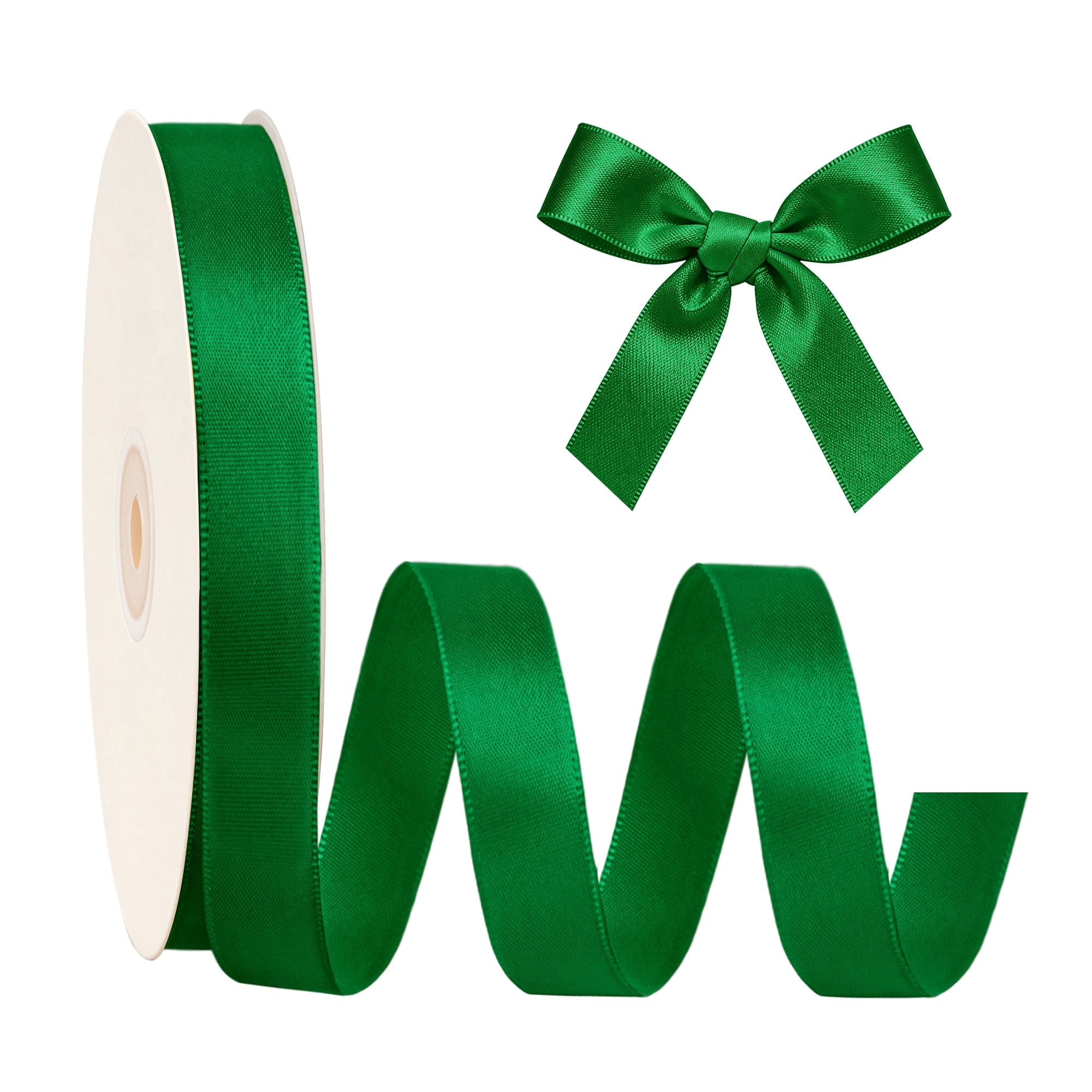 LaRibbons 7/8" Green Single Face Satin Ribbon, 100 Yard