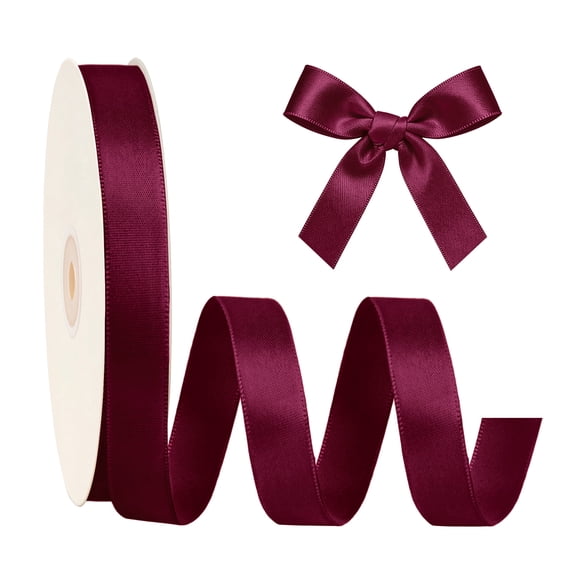 LaRibbons 7/8" Single Face Satin Ribbon, Wine, 100 Yard