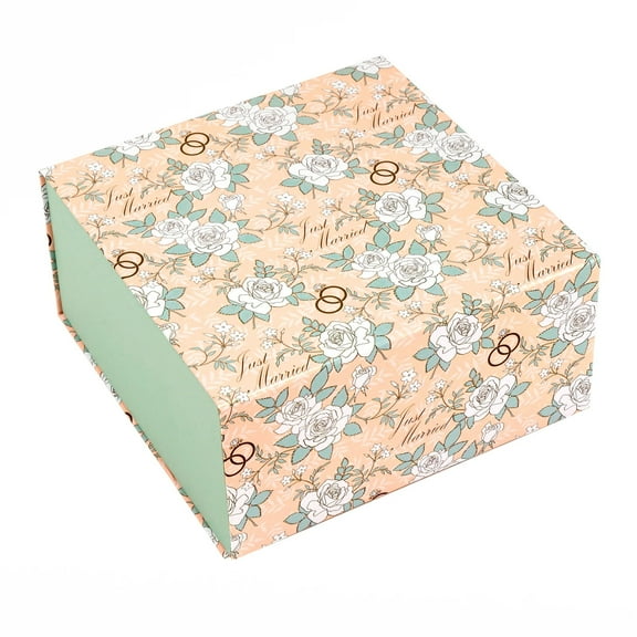 LaRibbons 8" x 8" x 4" Collapsable Gift Box w/ 2-pcs White Tissue Paper Magnetic Square Flap Lid | Wedding Rings