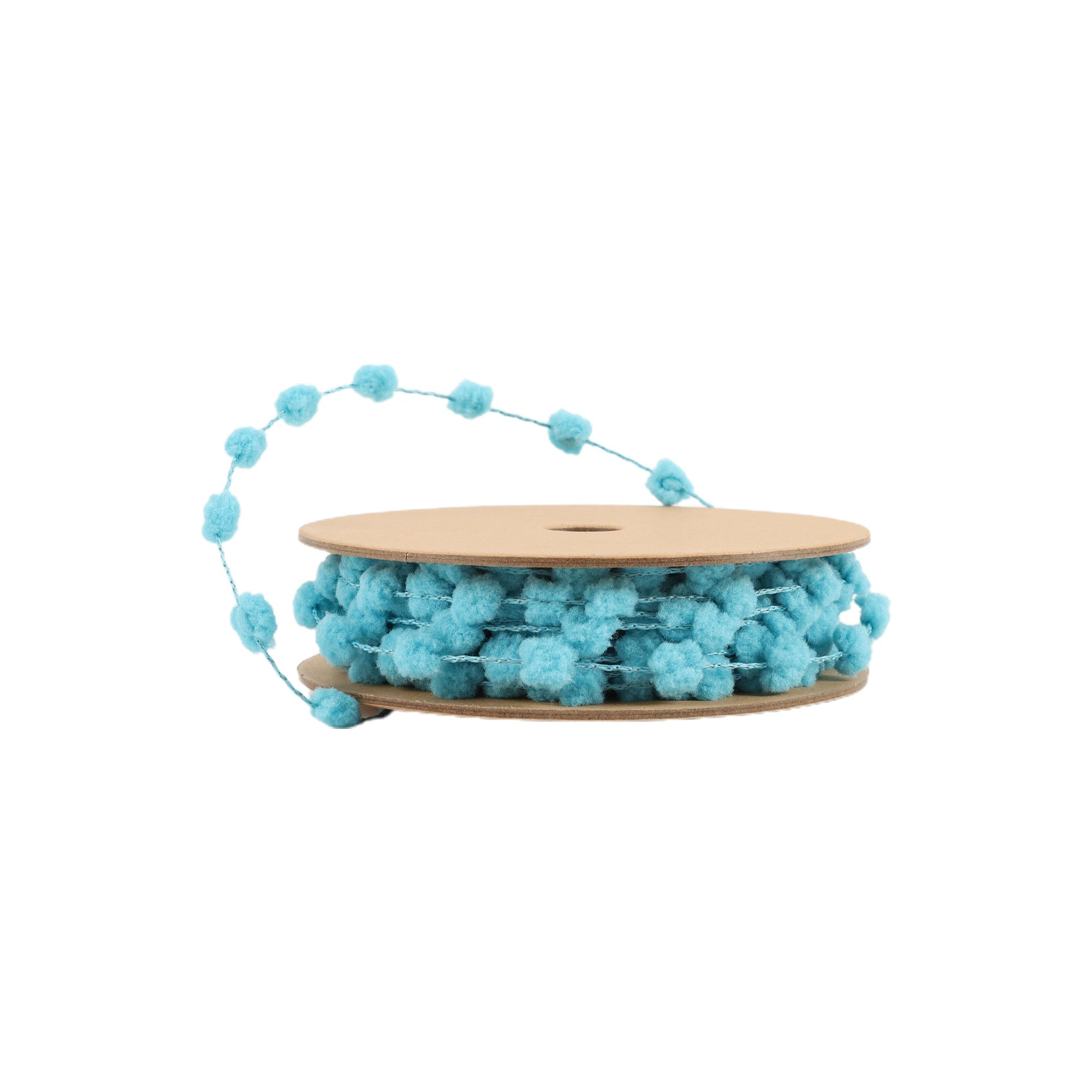 LaRibbons 8mm Wired Pom Pom, Blue, 25 Yard Roll