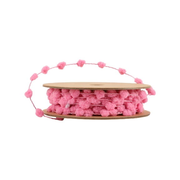 LaRibbons 25 Yard Pom Pom Trim Ribbon, Pink