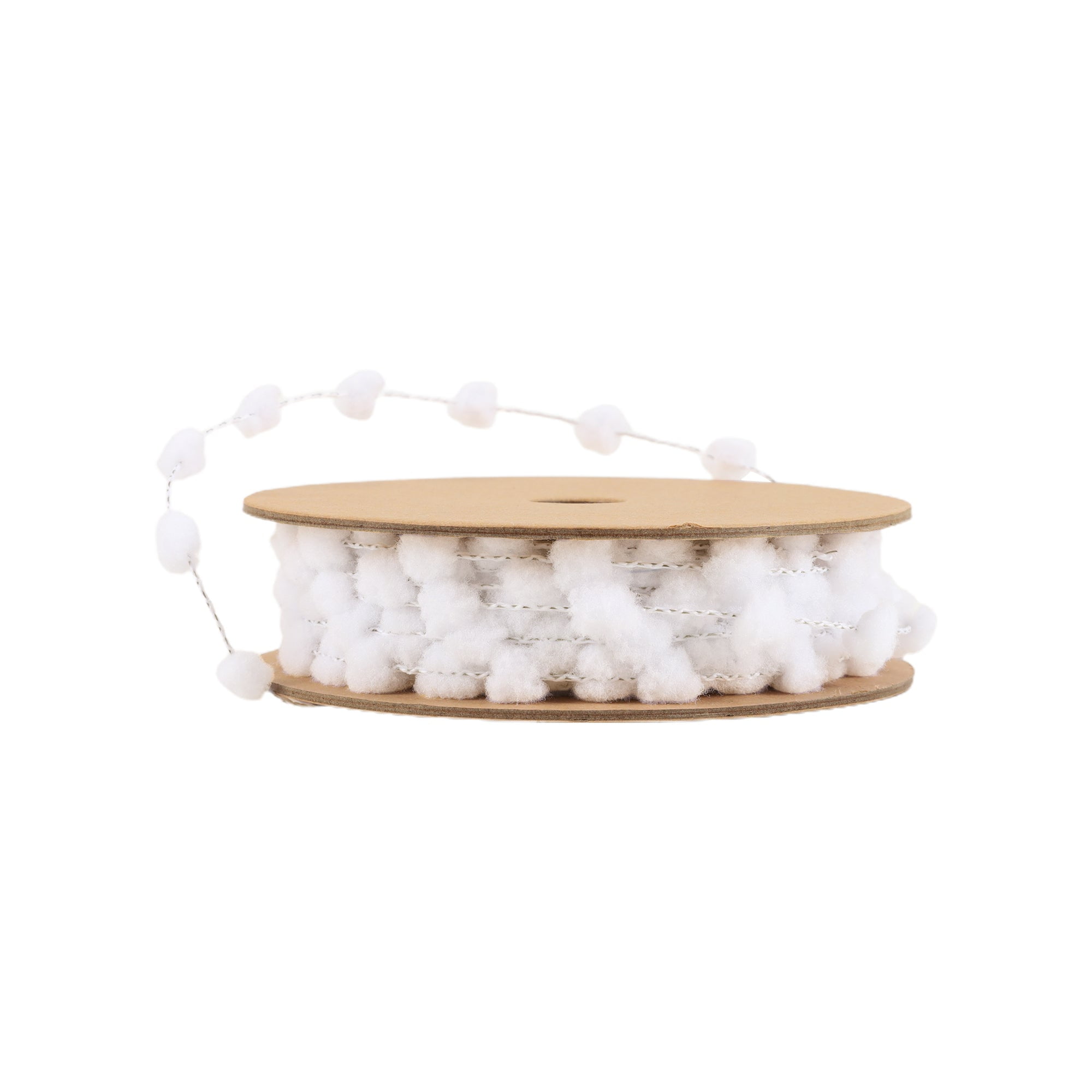 LaRibbons 8mm Wired Pom Pom, White, 25 Yard Roll