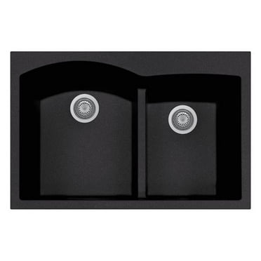 LaToscana AM8620-44UG 34 in. Elegance Drop-in Quartz Double Bowl Kitchen Sink in Black Metallic