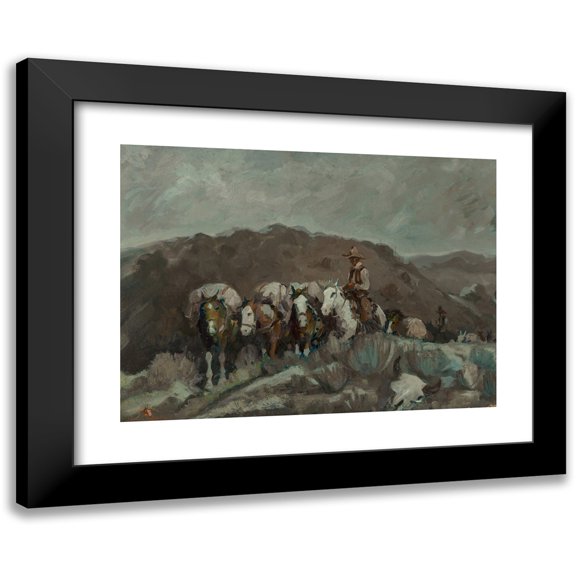 LaVerne Nelson Black 18x14 Black Modern Framed Museum Art Print Titled - Pack Train at Night