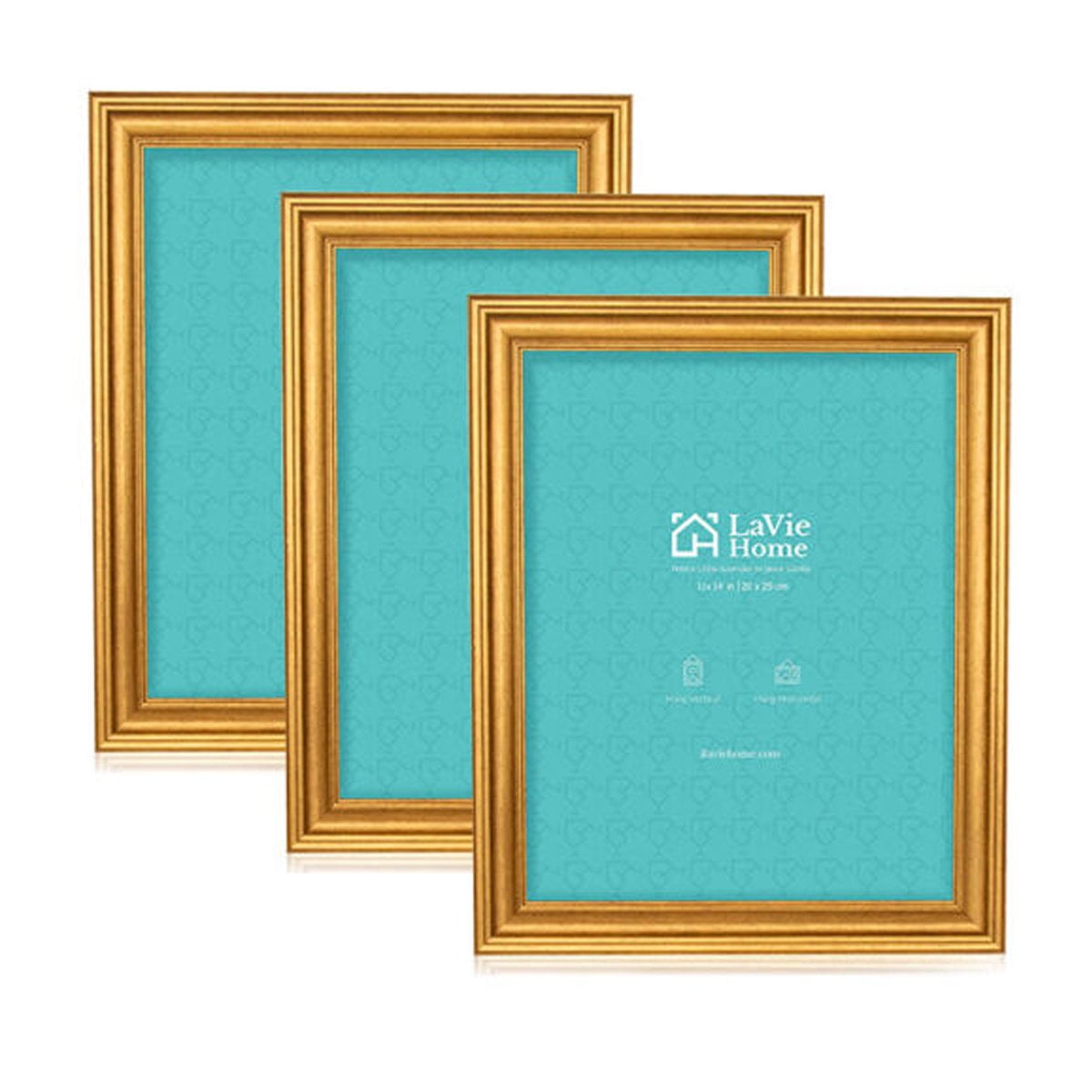 LaVie Home 11x14 Picture Frames (3 Pack, Gold) Rustic Photo Frame Set with High Definition Glass