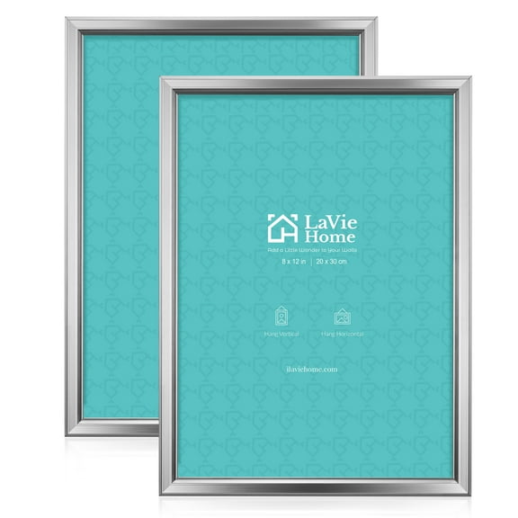 LaVie Home 8x12 Picture Frames (2 Pack, Silver) Simple Designed Photo Frames for Wall Mount