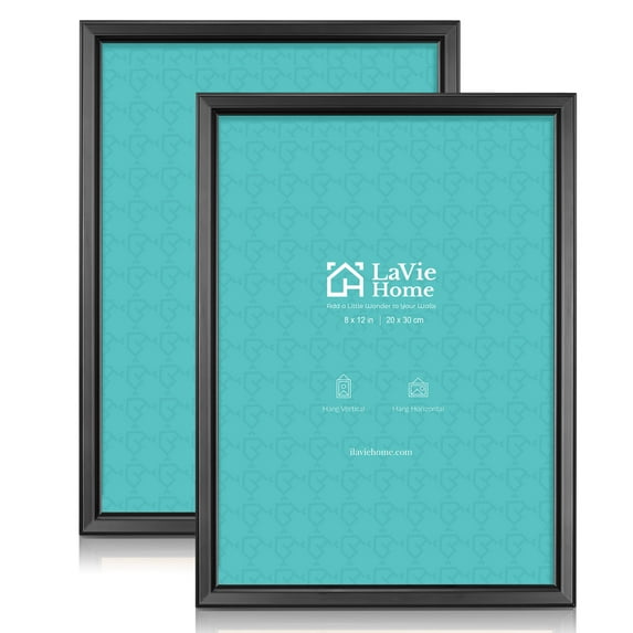 LaVie Home 8x12 Picture Frames (2 Packs, Black) Simple Designed Photo Frame for Wall Mount, Set of 2 Classic Collection