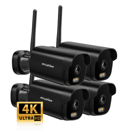 LaView 4K Outdoor Security Cameras,8MP HD Cameras for Home Security with AI Human Detection,IP65 Waterproof,2-Way Talk,Clear Night Vision,2.4G WiFi,SD Card Slot&US Cloud Storage,Work with Alexa(4pcs)