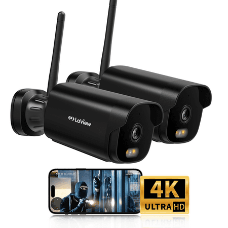 LaView 4K Outdoor Security Cameras,8MP HD Cameras for Home Security with AI Human Detection,IP65 Waterproof,2-Way Talk,Clear Night Vision,2.4G WiFi,SD Card Slot&US Cloud Storage,Work with Alexa(2pcs)