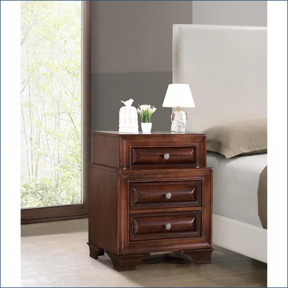 LaVita Cappuccino Nightstand with 3 Curved Drawers