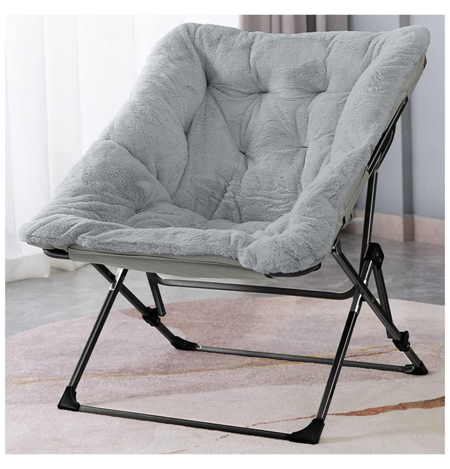 LaYelxt Comfy Saucer Chair Folding Faux Fur Lounge Chair for Bedroom and Living Room Flexible Seating for Kids Teens Adults X Large Faux Fur Grey Walmart