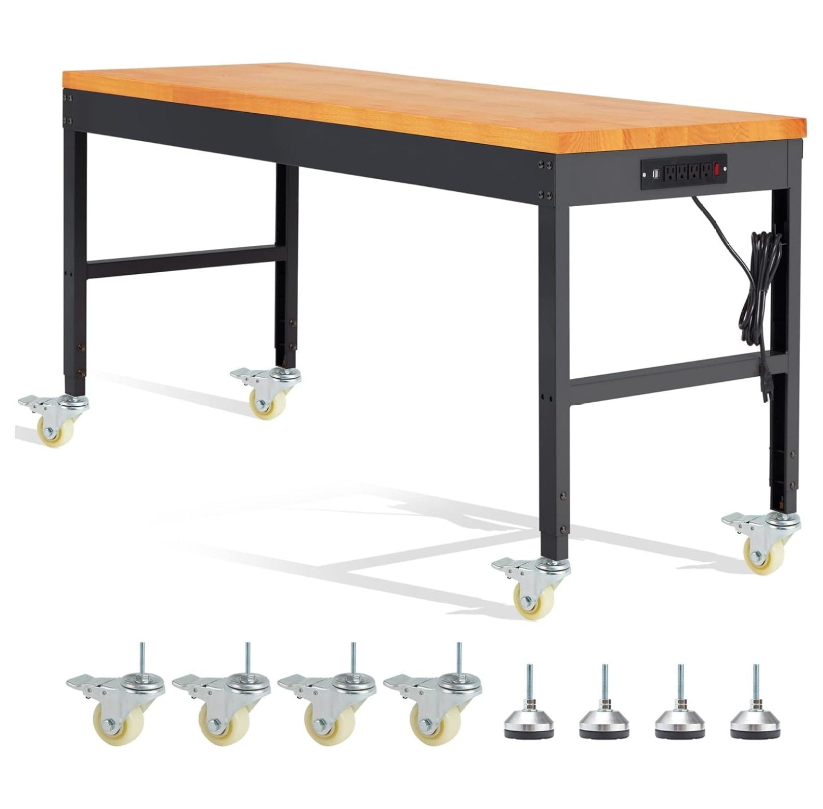 LaYelxt Height Adjustable Workbench with Wheels 60“ x 22" 2000 Lbs Capacity Oak Board Work