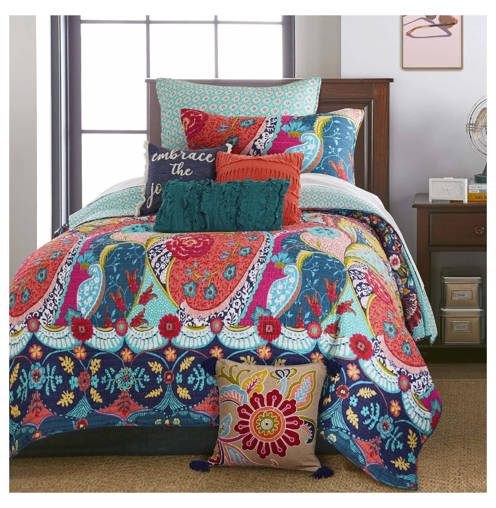 Jules Twin Red Cotton Reversible Quilt Set