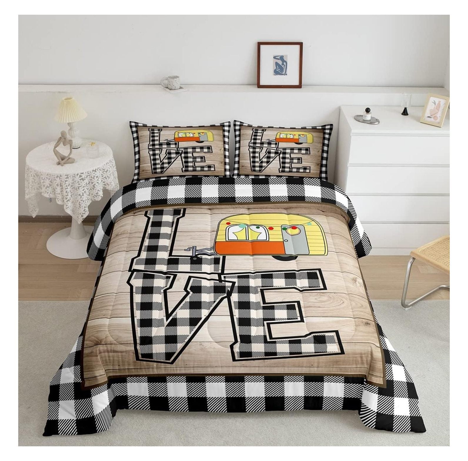 LaYelxt RV Travel Car Comforter Set Full,Camper Sports Bedding Set 3pcs