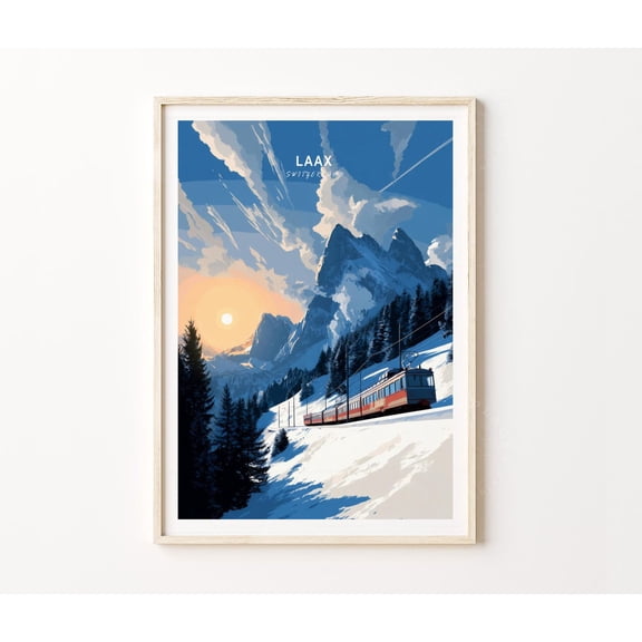 Laax Switzerland Graubunden Winter Alpine Mountain Wall Art, Unframed Paper Poster 8x10in