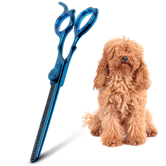 Laazar Dog Grooming Scissors - 6.5 Inch 42 Teeth Thinning Shears for Dogs, 440C Stainless Steel Pet Grooming Scissors, Dog Grooming Shears with Finger Rest & Case, Cat Grooming Supplies