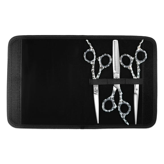Laazar Pet Grooming Scissors Kit -3 Piece Set - Includes 6.5" Straight Scissors, 6.5" Curved Scissors and 7" Thinning Shears for Beginners and Professionals- Paw Print