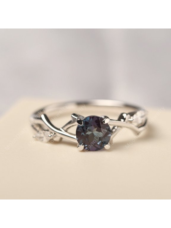 Lab Alex Tree branch engagement ring round cut alexandrite twig ring June birthstone