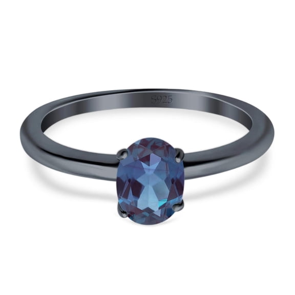 Lab Alexandrite Black Tone Silver Size-7 Art Deco Oval Solitaire Cathedral Vintage Rings Wedding Engagement Ring For Women 925 Sterling Silver Gifts For Her