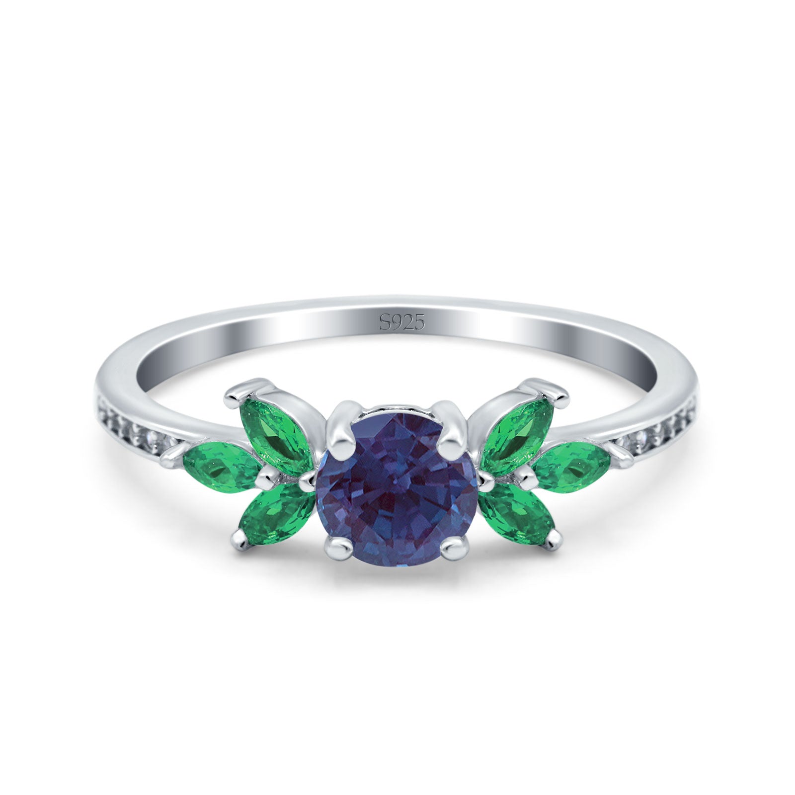 Lab Alexandrite Size-5 Art Deco Round Floral Vintage Leaf Style Marquise Green Emerald CZ Wedding Engagement Rings For Women 925 Sterling Silver Gifts For Her