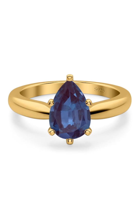 Lab Alexandrite Yellow Tone Silver Size-9 Minimalist Pear Teardrop Solitaire Cathedral Ring Vintage Style Wedding Engagement Ring 925 Sterling Silver Gifts For Her