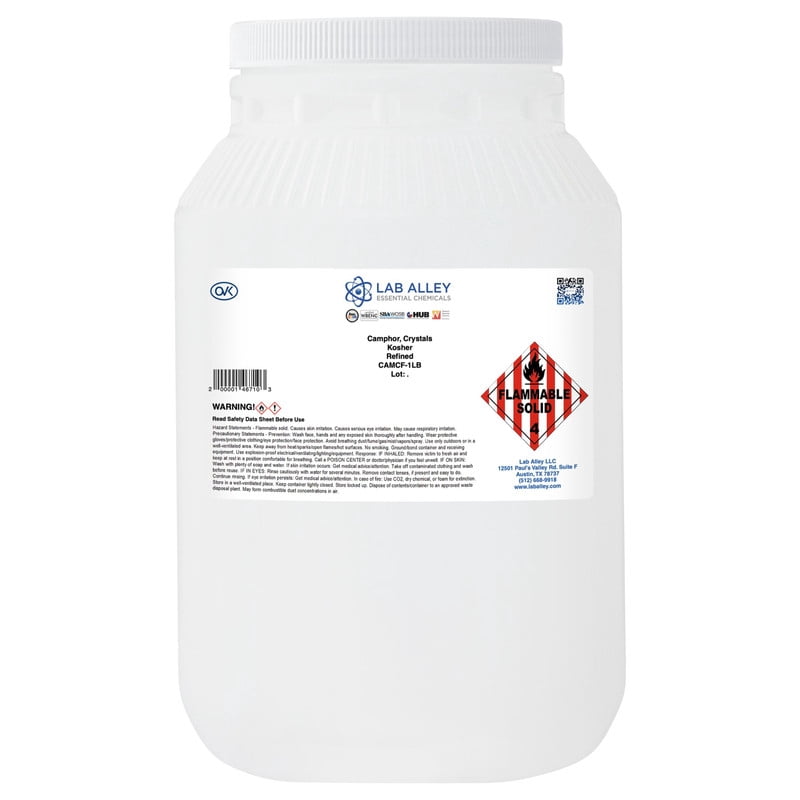 Lab Alley Camphor, Crystals, Refined Grade, Kosher Certified - 1lb
