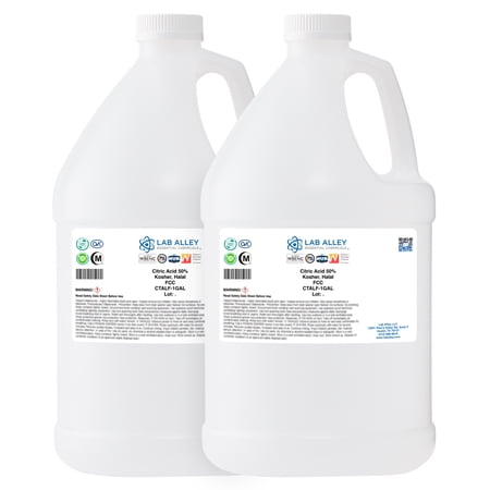 Lab Alley Citric Acid 50% Solution, FCC/Food Grade, 2 Gallons, Kosher Certified, Halal, GMO-Free, Great For Cooking And Cleaning