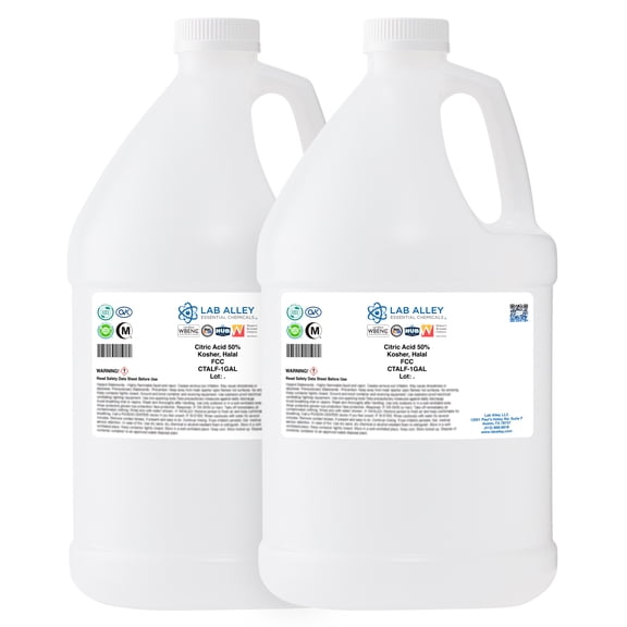 Lab Alley Citric Acid 50% Solution, FCC/Food Grade, 2 Gallons, Kosher Certified, Halal, GMO-Free, Great For Cooking And Cleaning