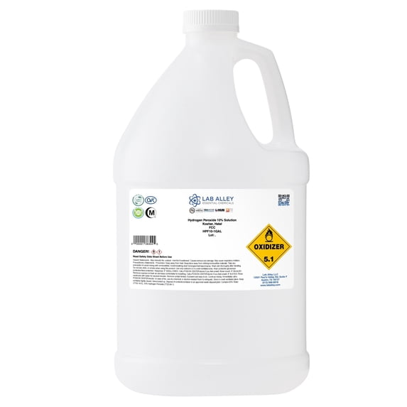 Lab Alley Hydrogen Peroxide 10% Food Grade, 2 Gallons, Kosher Certified, Halal, GMO-Free, Multi-Purpose Cleaner for Household, Laundry, and Skin Antiseptic Use