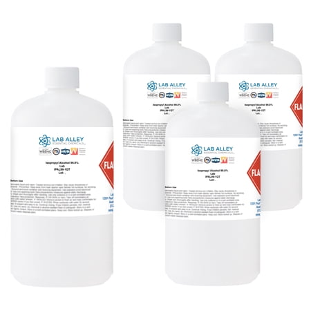 Lab Alley Isopropyl Alcohol 99.8% Lab Grade, Perfect for Laboratory Research and Electronics Cleaning - 1 Gallon Total (Pack of 4 x 1 Quart Bottles)