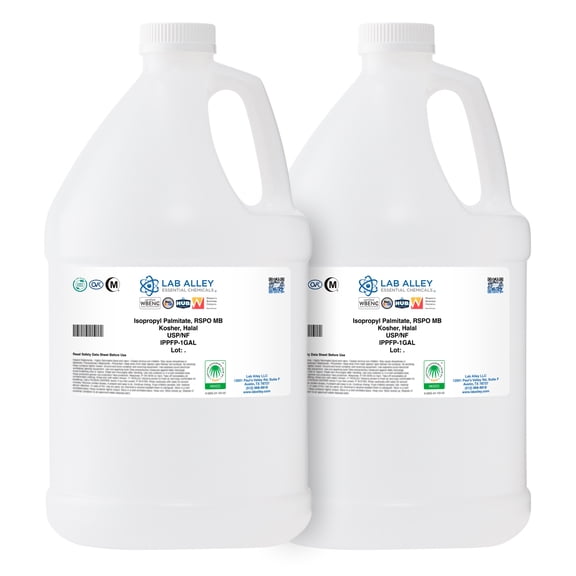Lab Alley Isopropyl Palmitate, Derived from Palm, RSPO, MB, 2 Gallons, Kosher, Halal, Emollient and Skin Conditioner for Cosmetics, Skincare, and Pharmaceutical Formulations