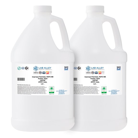 Lab Alley Isopropyl Palmitate, Derived from Palm, RSPO, MB, 2 Gallons, Kosher, Halal, Emollient and Skin Conditioner for Cosmetics, Skincare, and Pharmaceutical Formulations