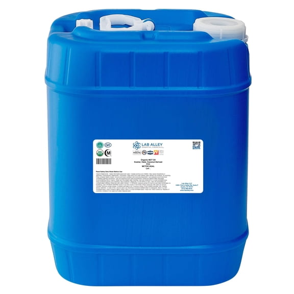 Lab Alley Organic MCT Oil Chemical Compound, USP/FCC Grade, Kosher, Halal, 5 Gallons