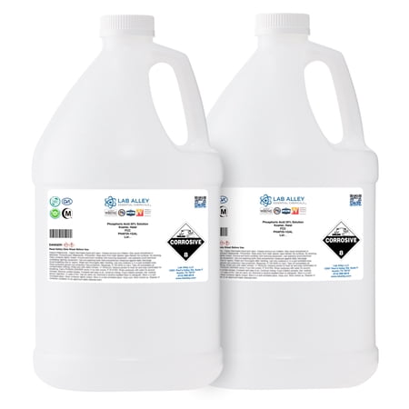 Lab Alley Phosphoric Acid 25% Solution, Food Grade (FCC), 2 Gallons, Kosher, Halal, Acidifier for Food, Beverages, Cosmetics, and Dental Cleaning Applications